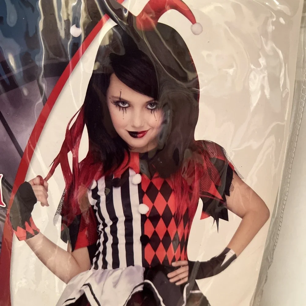 Spirit Horror Harlequin Costume Child Medium‎ 8-10 Inc: Dress 1-Glove Footless - Picture 2 of 7